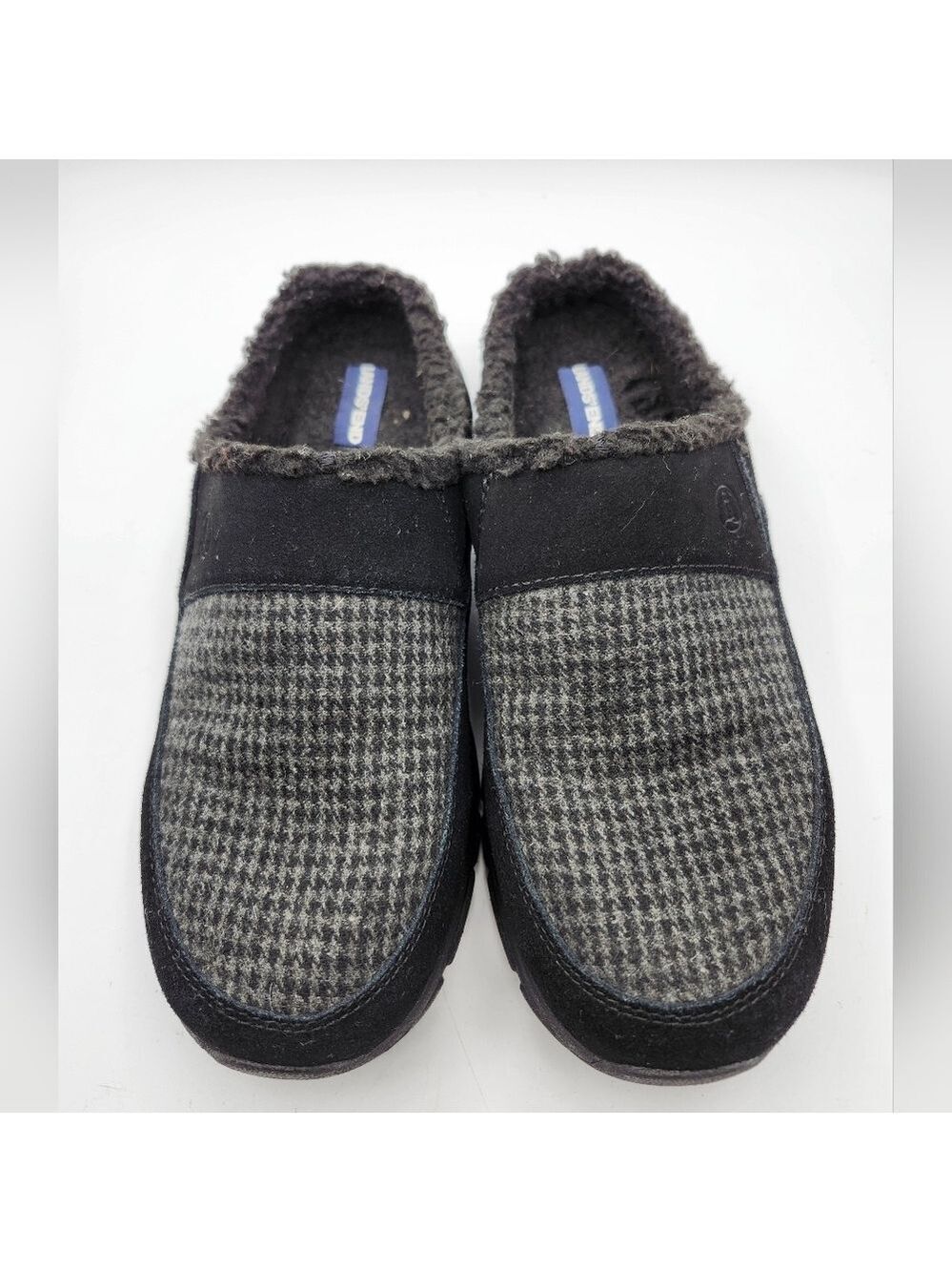 Land's End Black and Gray Leather & Textile Slip-On Slippers Sz 8.5b Womens